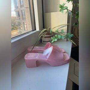 Pink jelly block heeled sandal